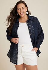 Plus Size Eyelet Shacket, C1919, small