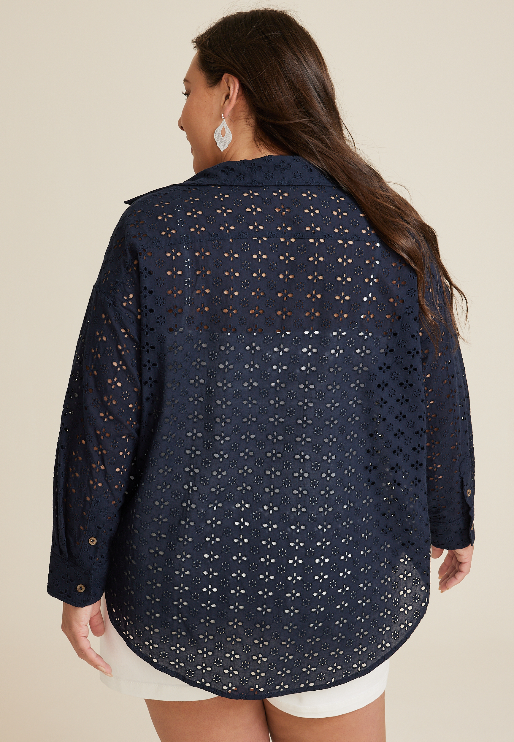 Plus Size Eyelet Shacket, C1919, large