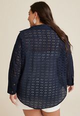 Plus Size Eyelet Shacket, C1919, small