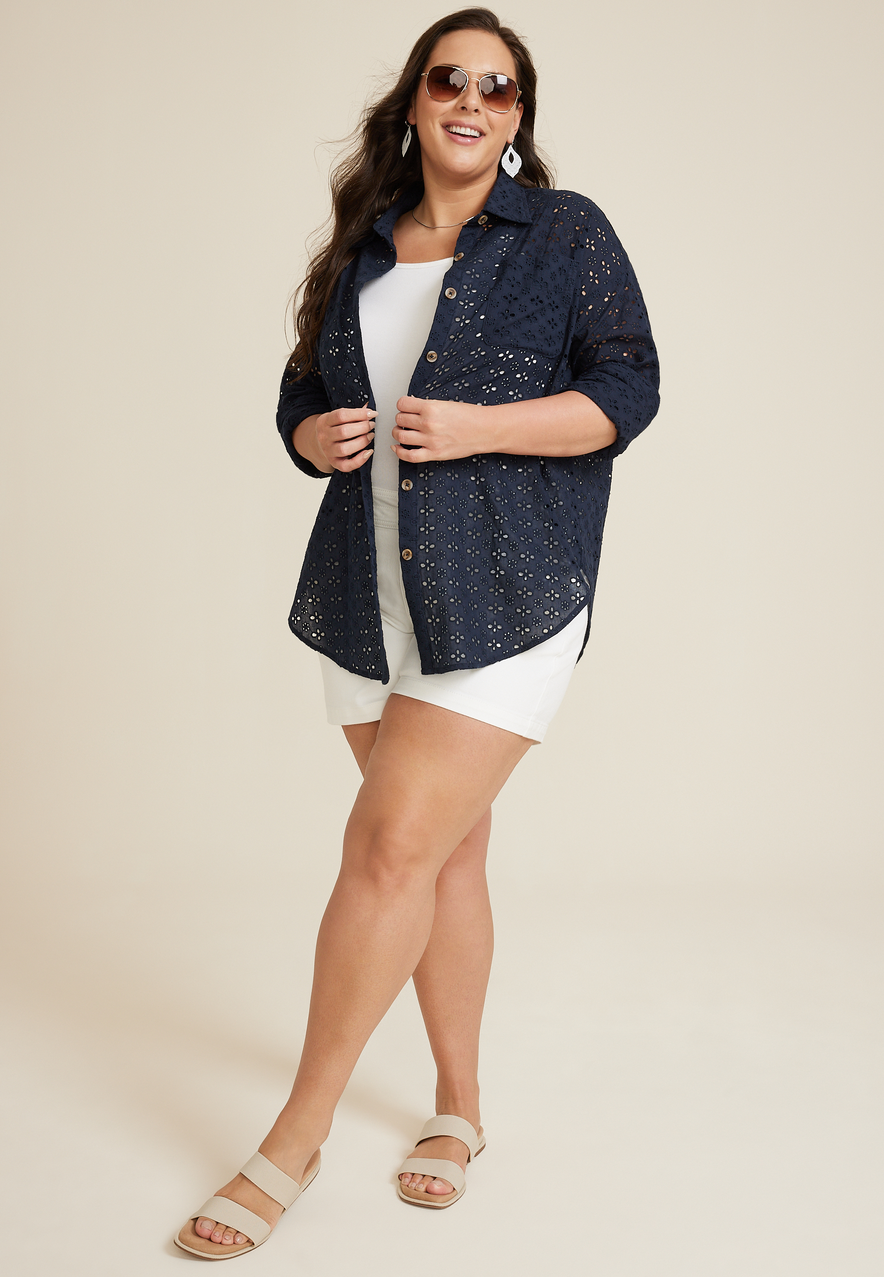 Plus Size Eyelet Shacket, C1919, large