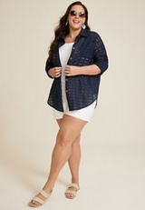 Plus Size Eyelet Shacket, C1919, small