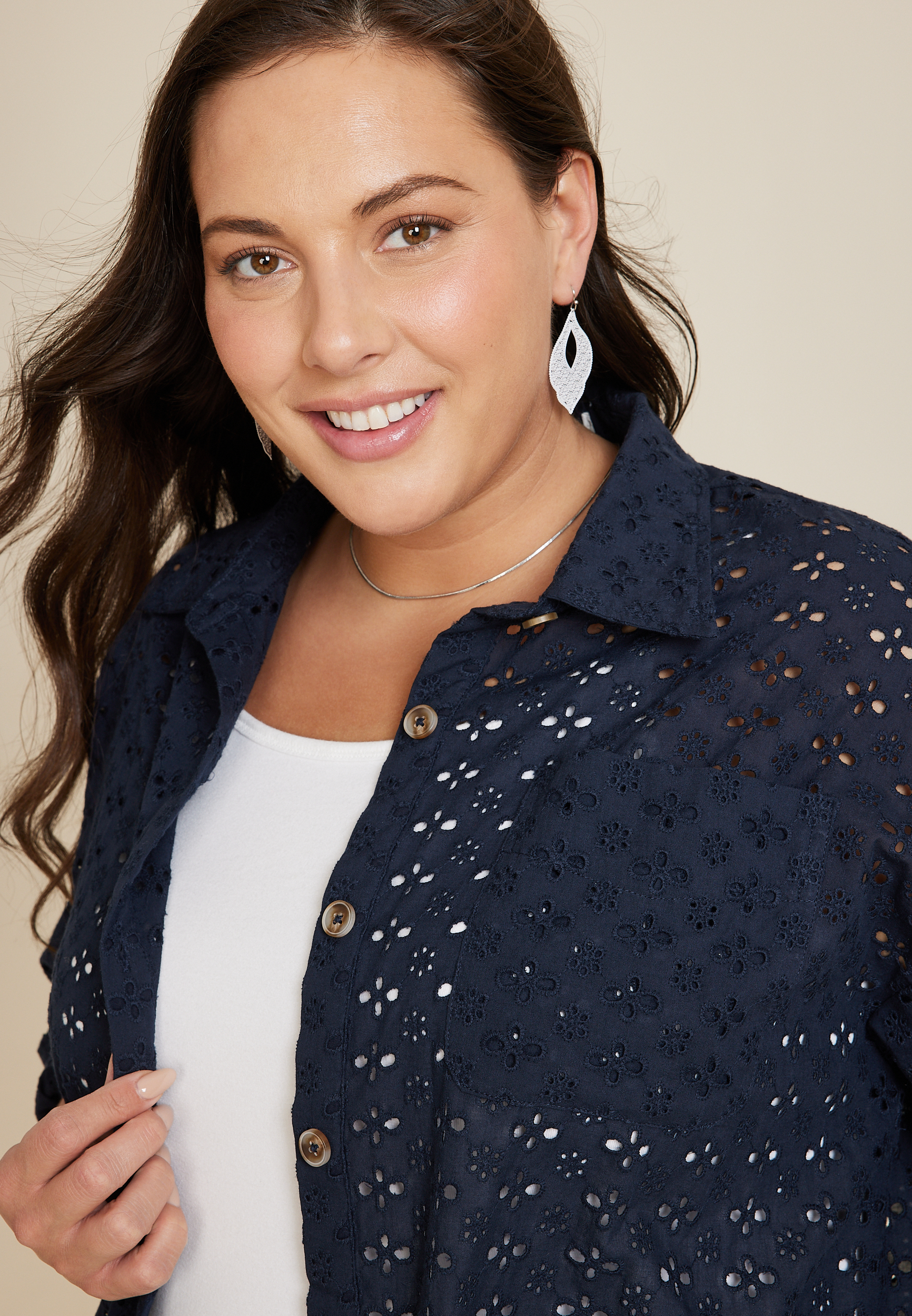 Plus Size Eyelet Shacket, C1919, large
