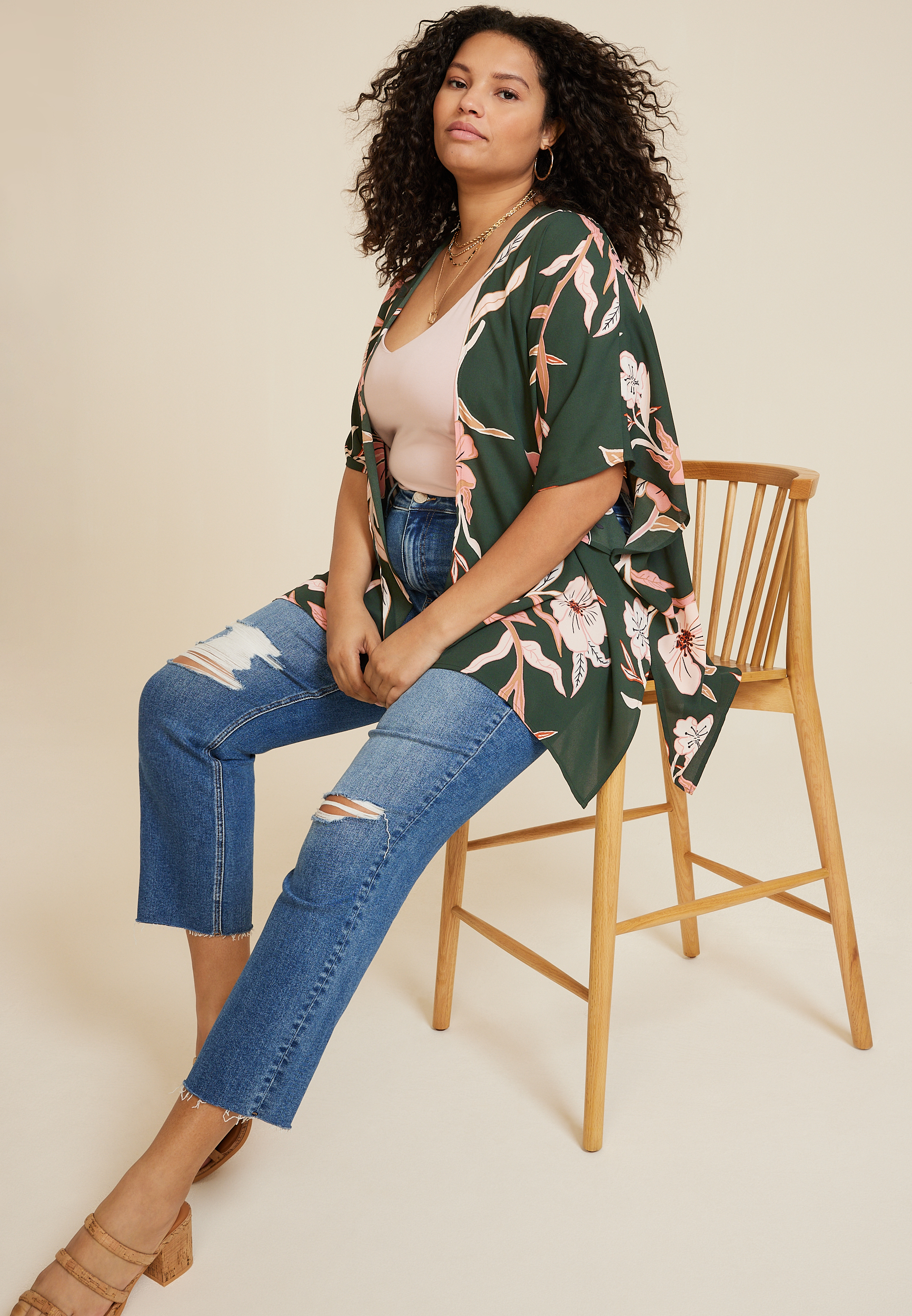 Green Floral Kimono, C531, large