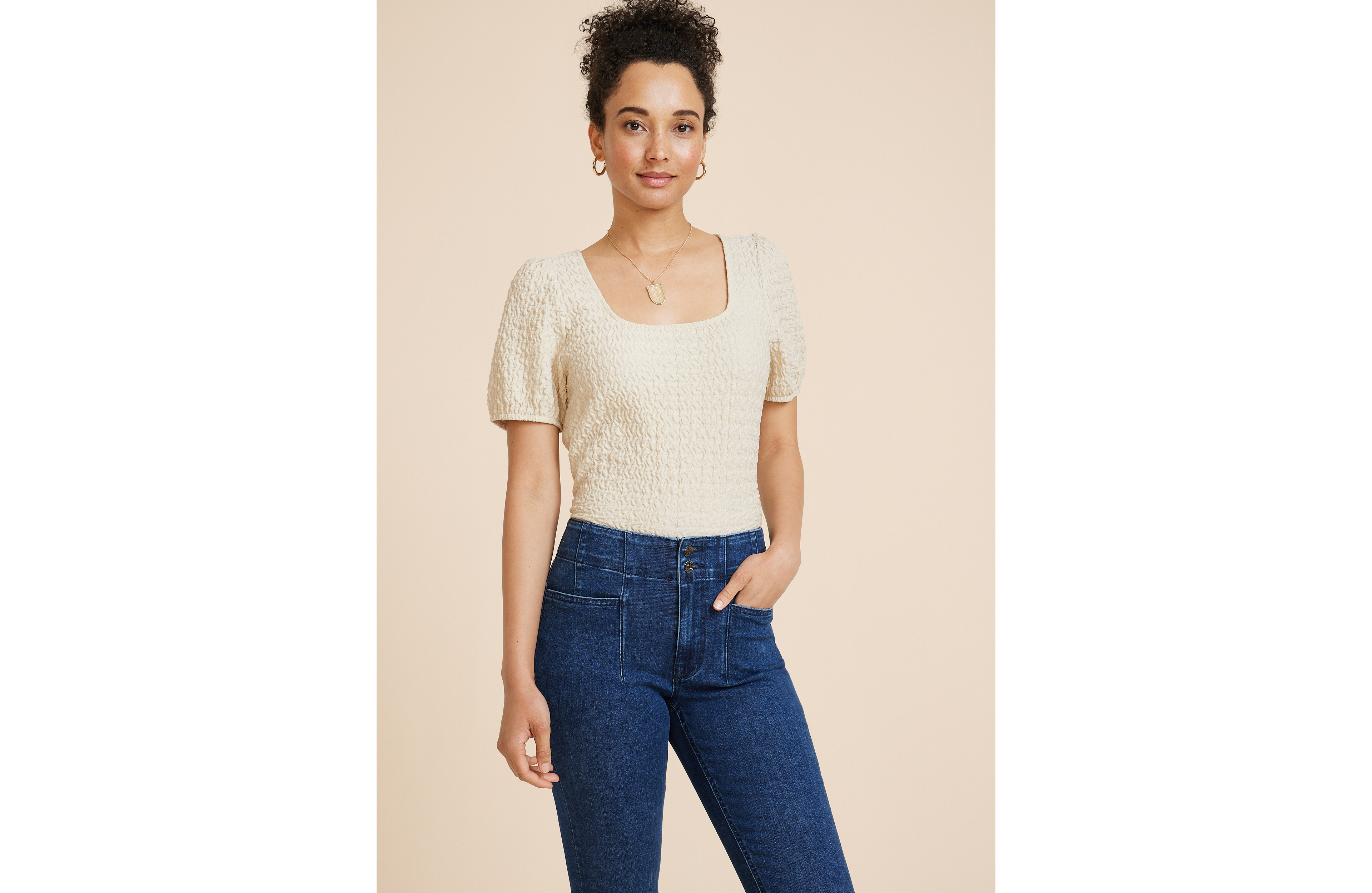 Textured Short Sleeve Blouse