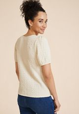 Textured Short Sleeve Blouse, ALMOND CREAM, small