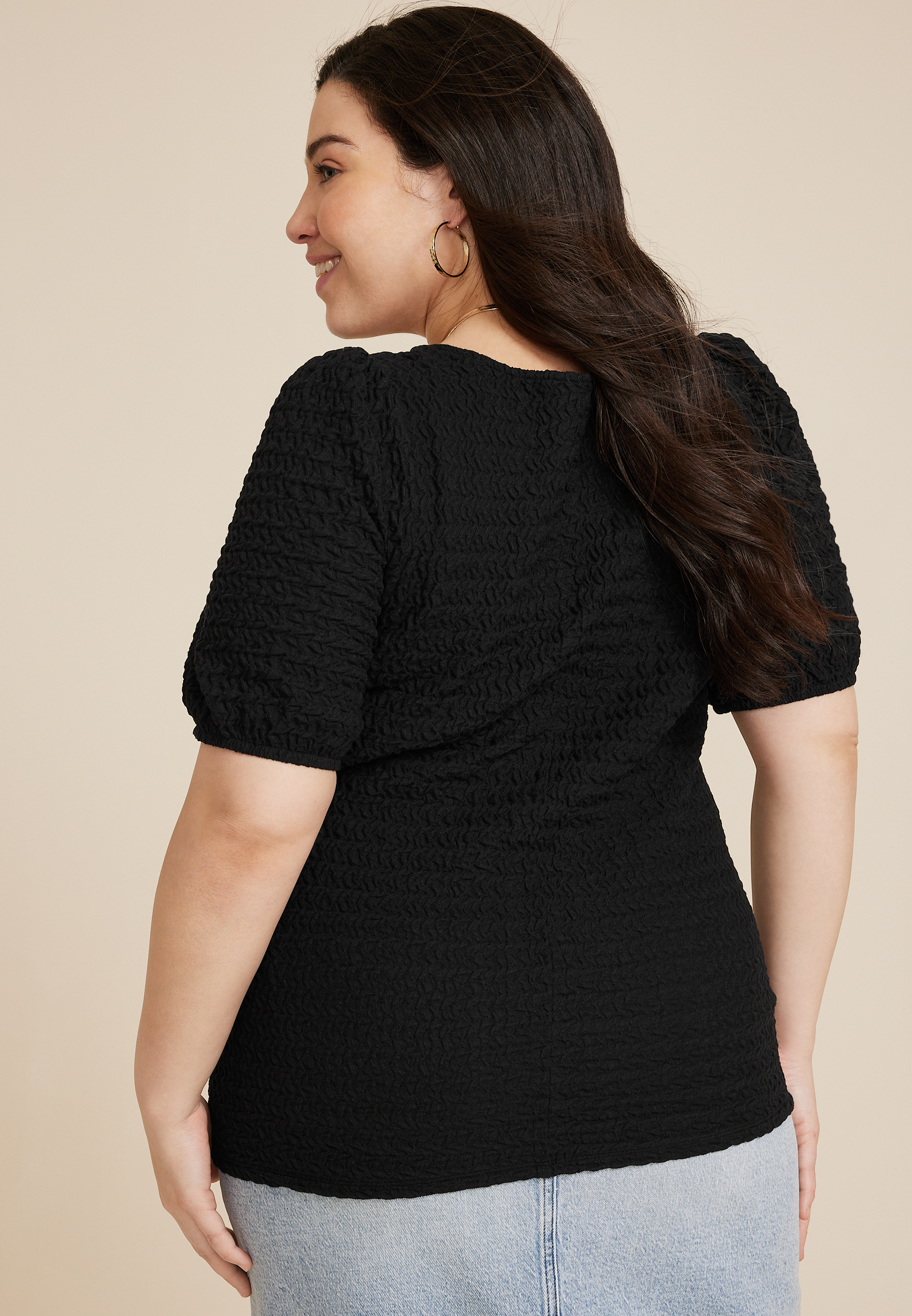 Plus Size Textured Short Sleeve Blouse, C106, large