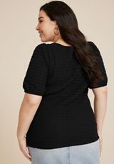Plus Size Textured Short Sleeve Blouse, C106, small