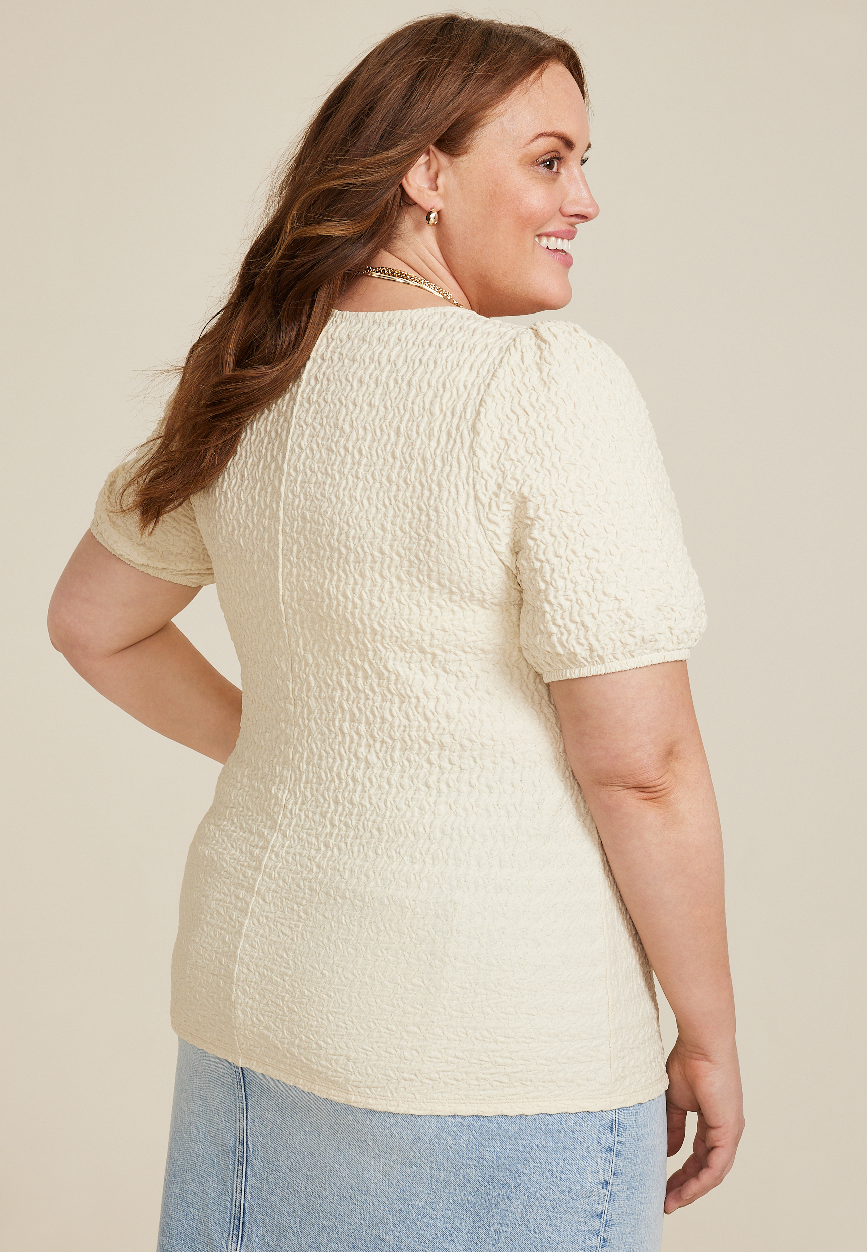 Plus Textured Short Sleeve Blouse