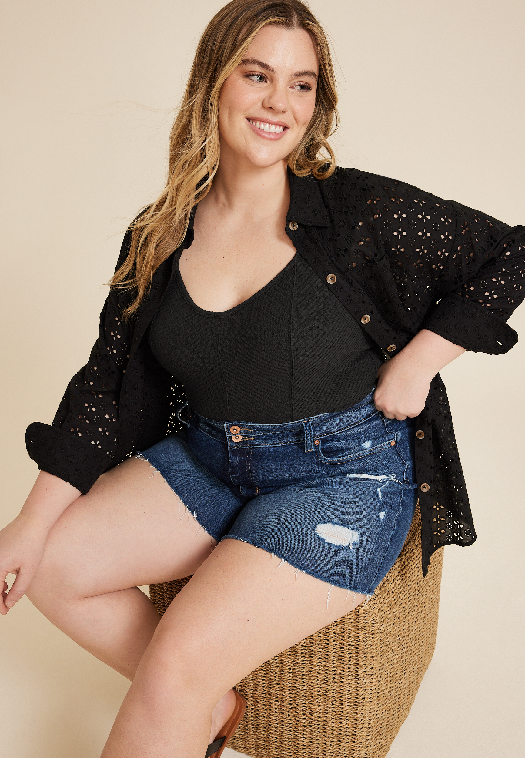Plus Textured Corset Tank Top