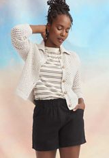 Open Stitch Collar Cardigan, ALMOND CREAM, small