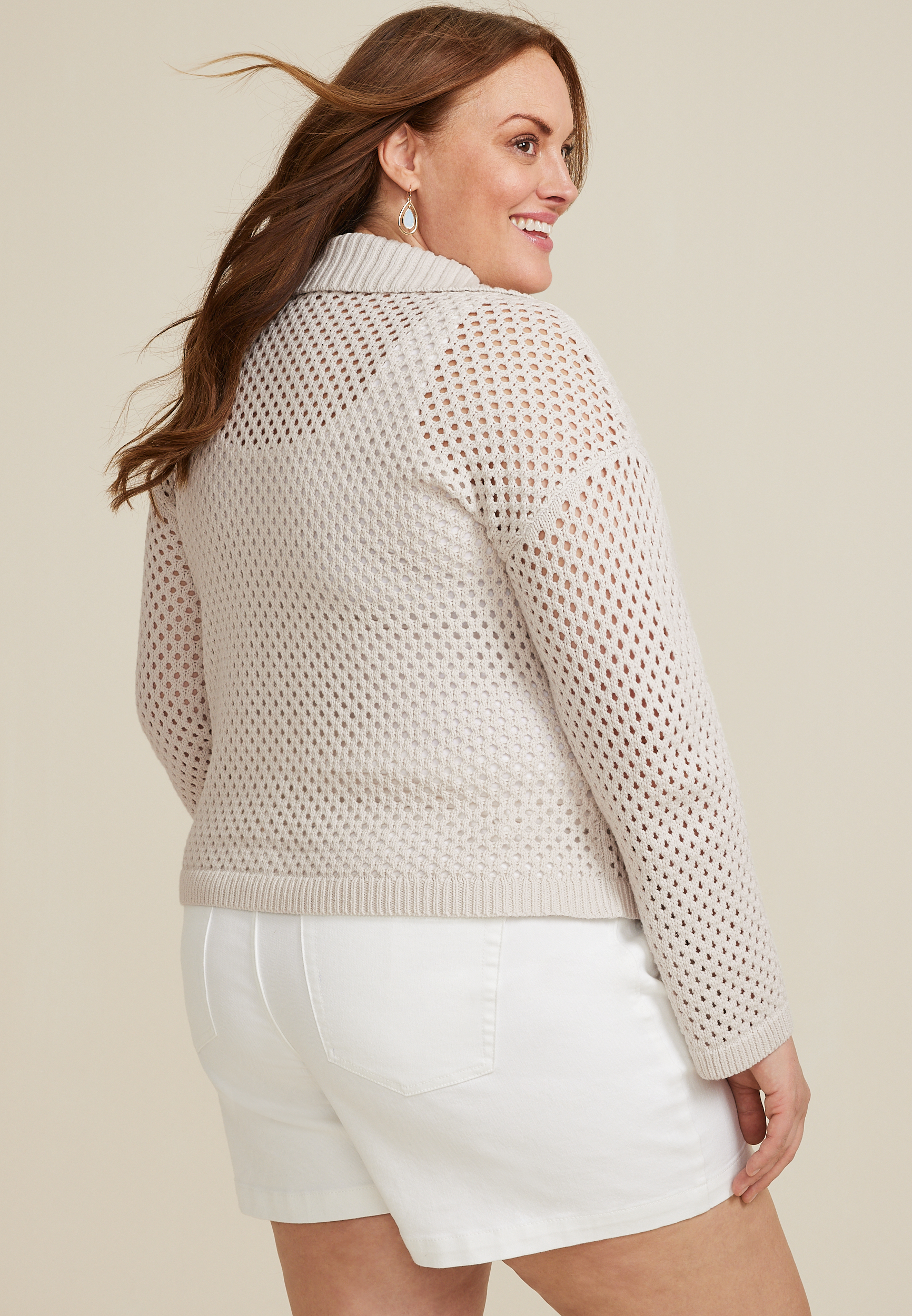 Plus Size Open Stitch Collar Cardigan, C4681, large