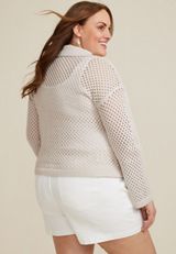 Plus Size Open Stitch Collar Cardigan, C4681, small