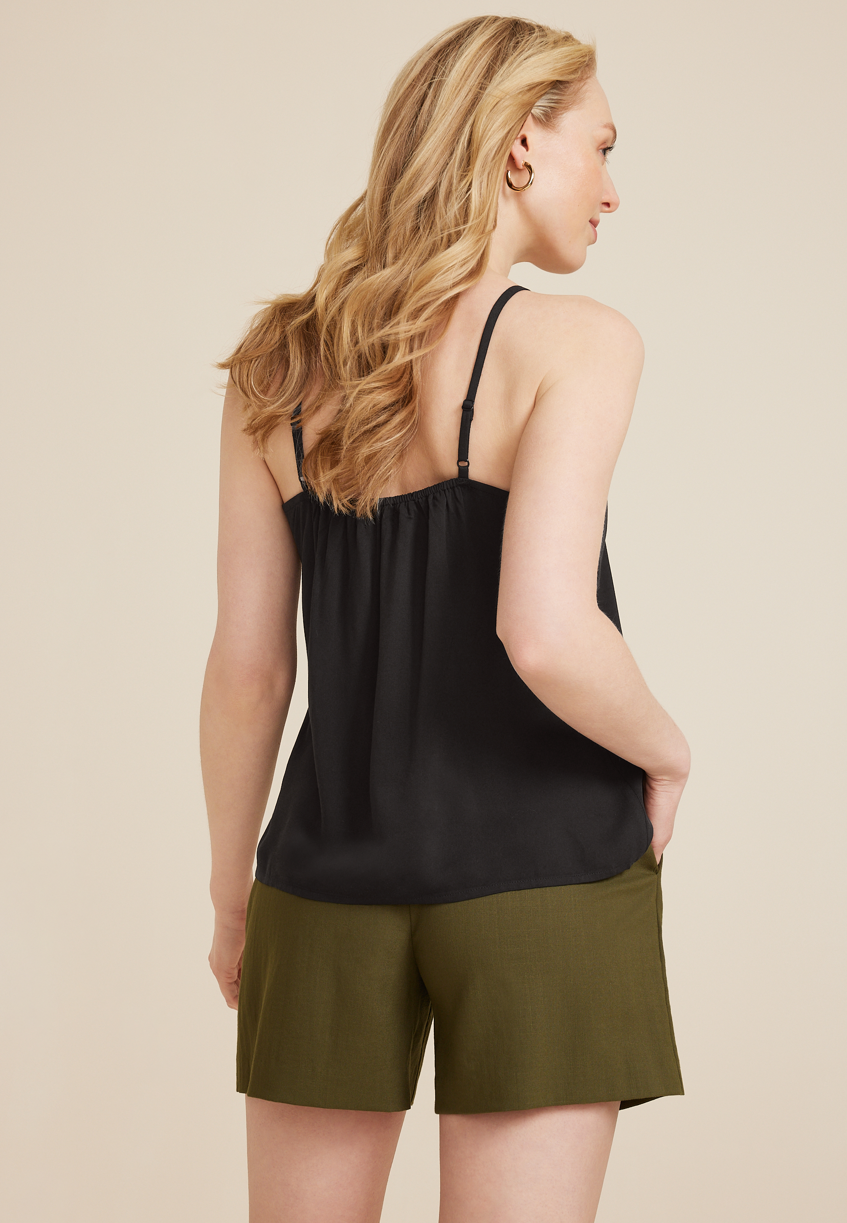 Lace Trim Cami, BLACK, large