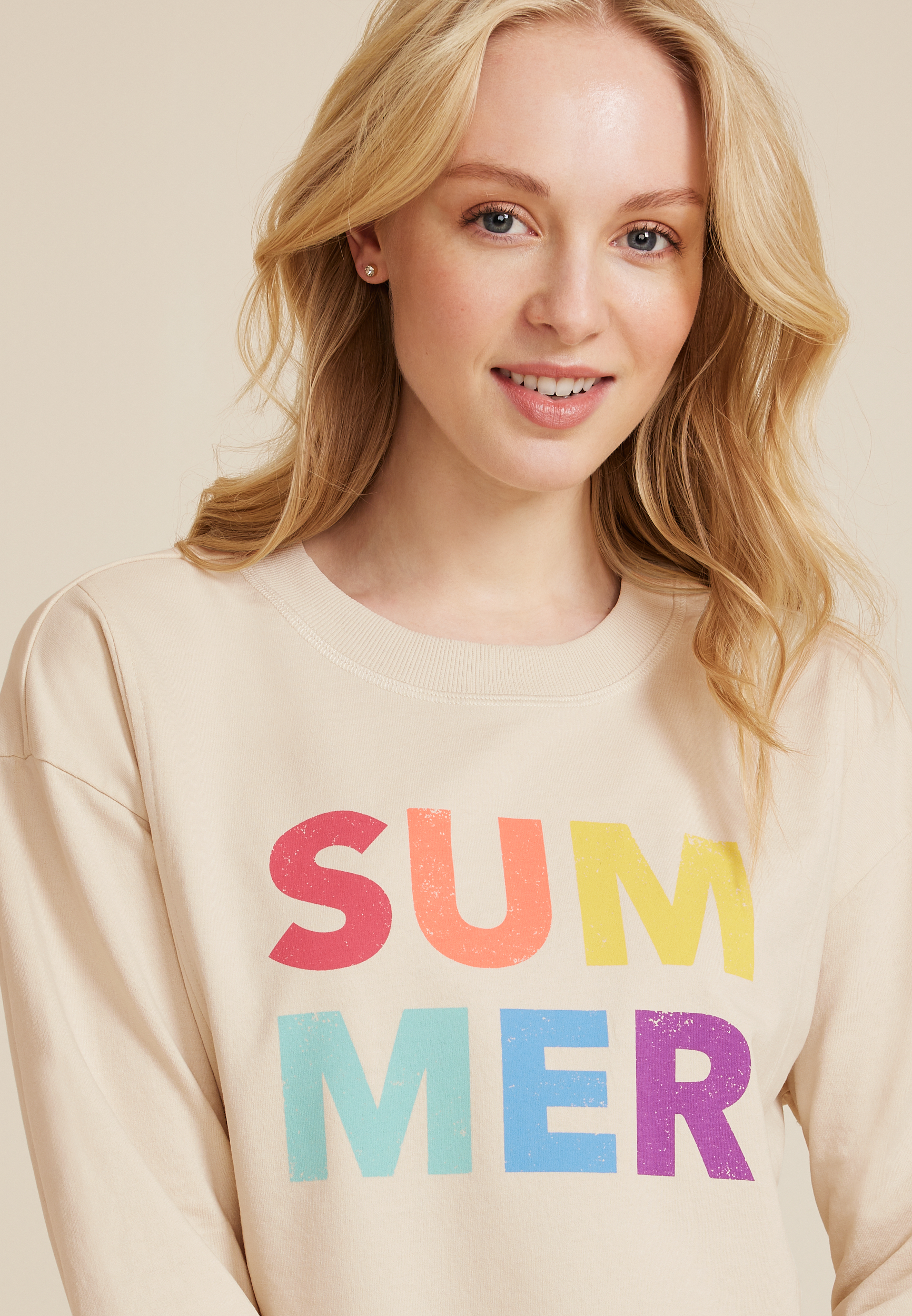 Summer Relaxed Fit Sweatshirt, ALMOND CREAM, large