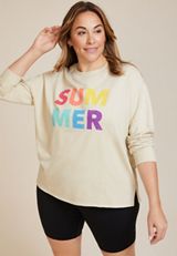 Plus Size Summer Relaxed Fit Sweatshirt, ALMOND CREAM, small