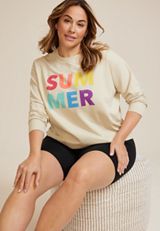 Plus Size Summer Relaxed Fit Sweatshirt, ALMOND CREAM, small