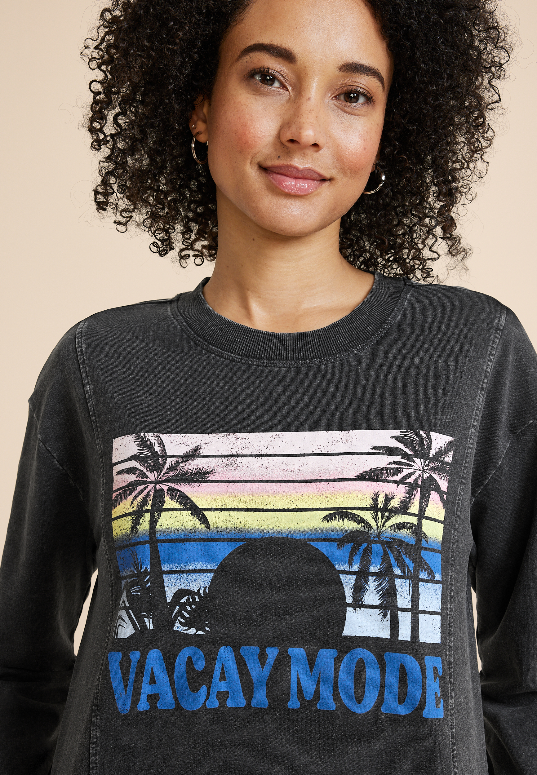 Vacay Mode Relaxed Fit Sweatshirt, CHARCOAL, large