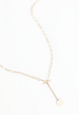 Gold Round Pendant Toggle Necklace, C605, small