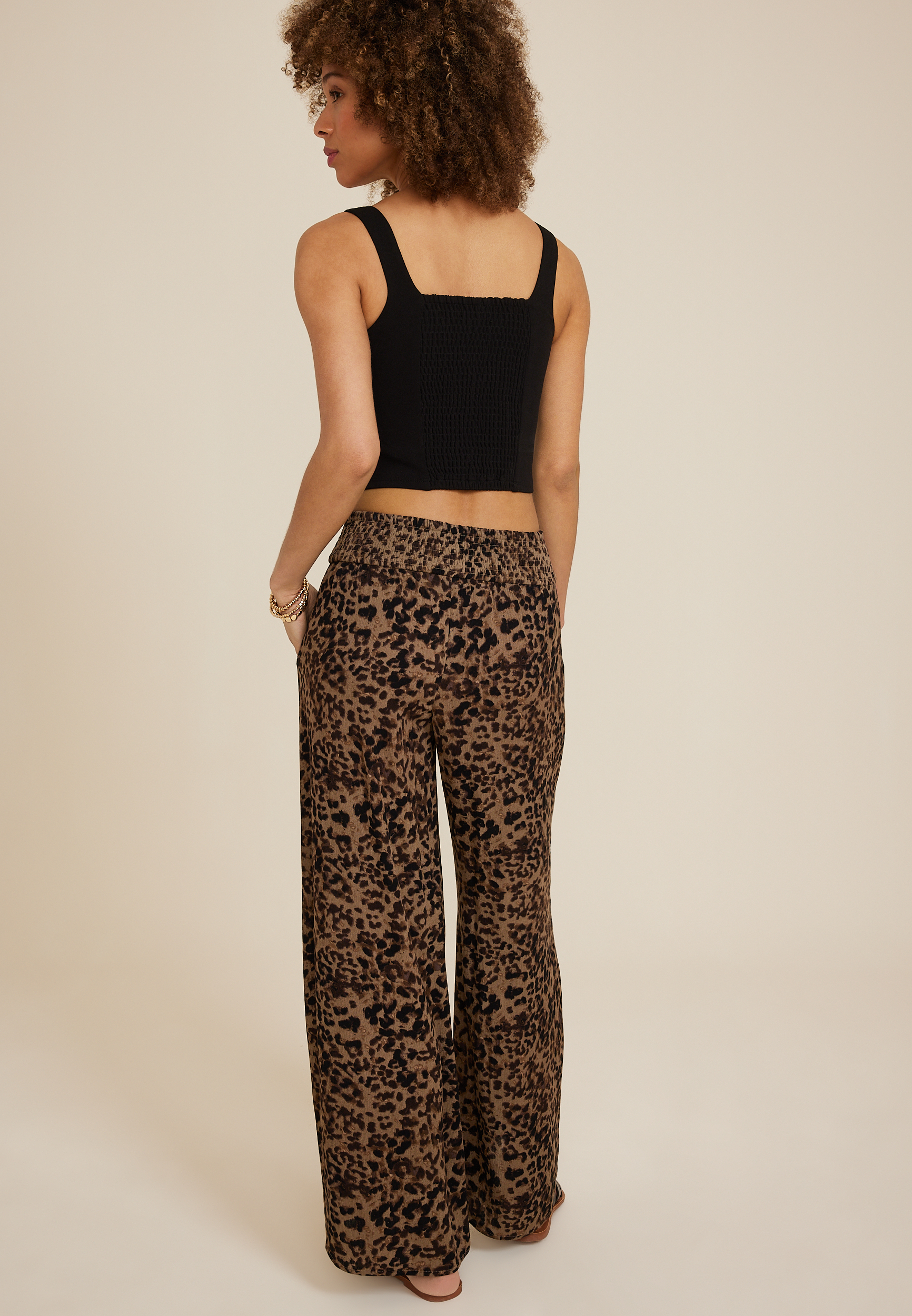 High Rise Printed Palazzo Pant, BROWN COMBO, large