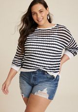 Plus Size Striped Open Stitch Sweater, C1943, small