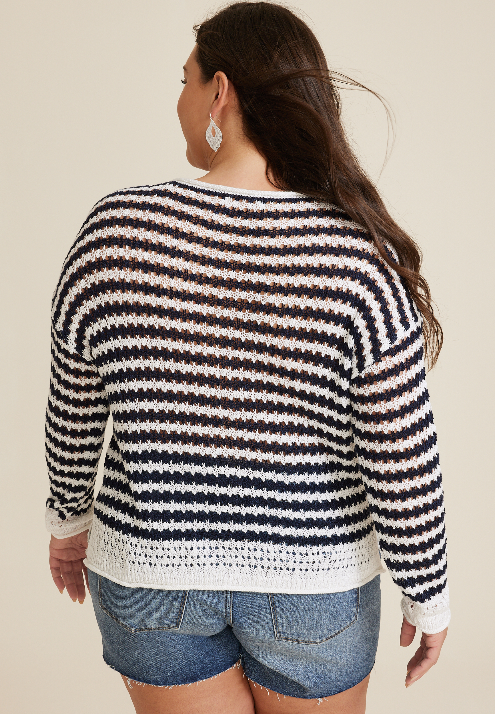 Plus Size Striped Open Stitch Sweater, C1943, large