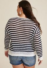 Plus Size Striped Open Stitch Sweater, C1943, small