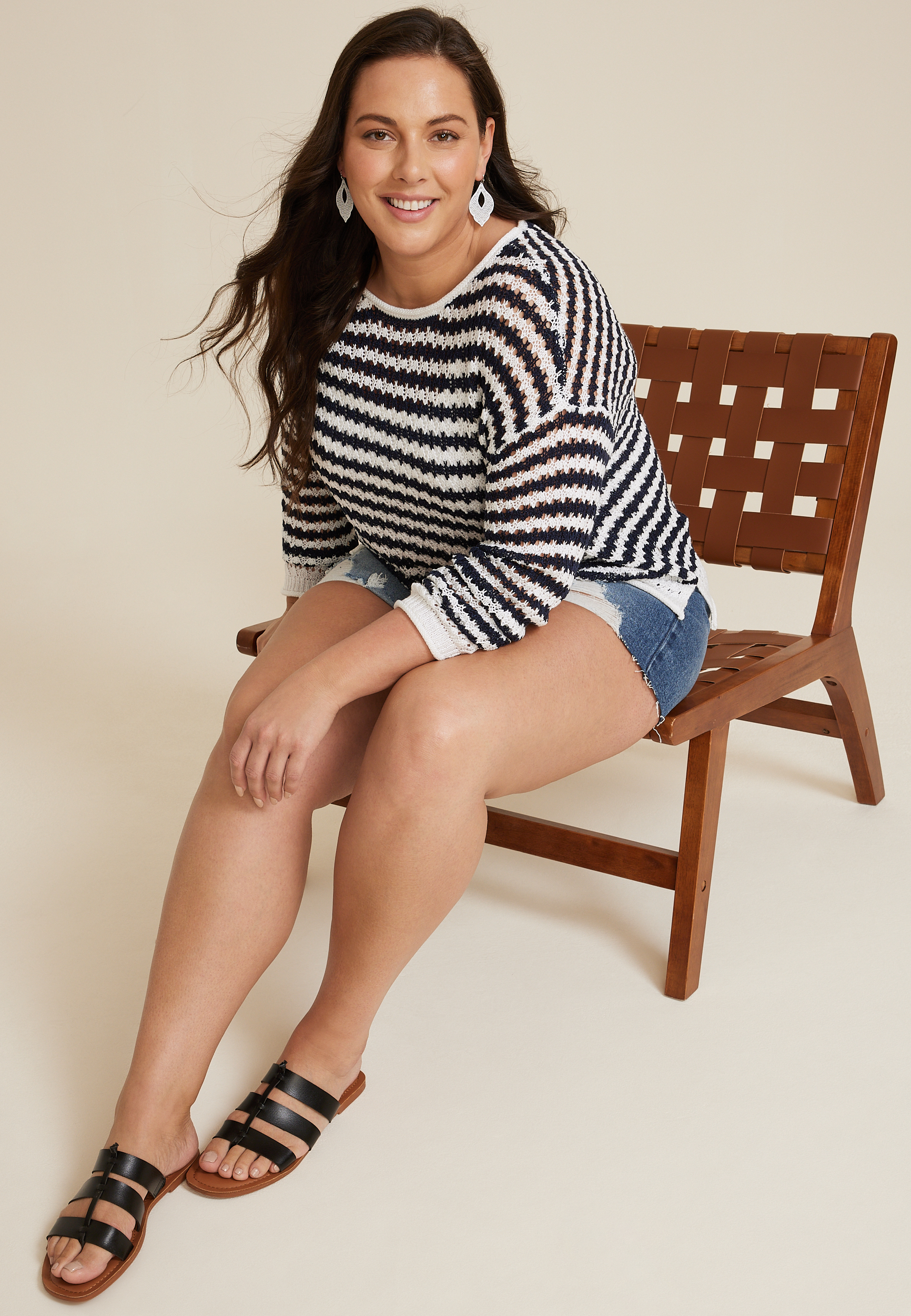 Plus Size Striped Open Stitch Sweater, C1943, large