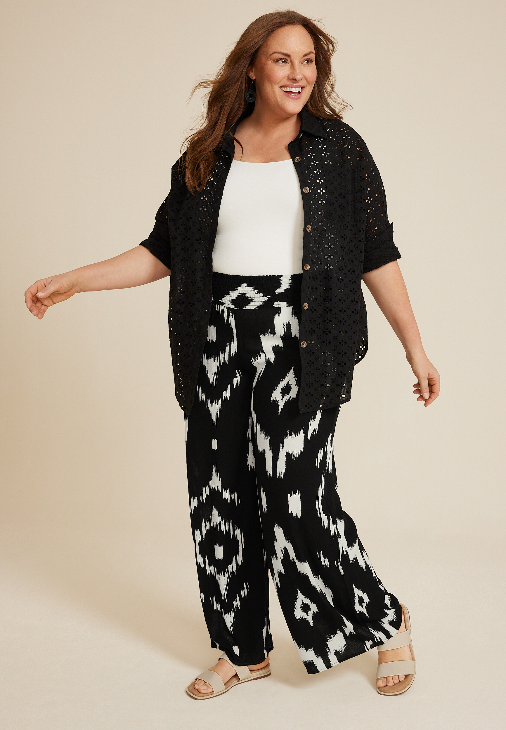 Plus High Rise Printed Palazzo Pant