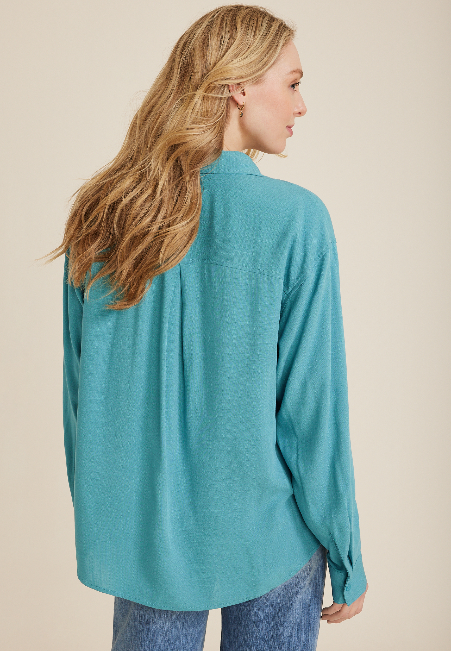 Relaxed Rayon Button Up Shirt
