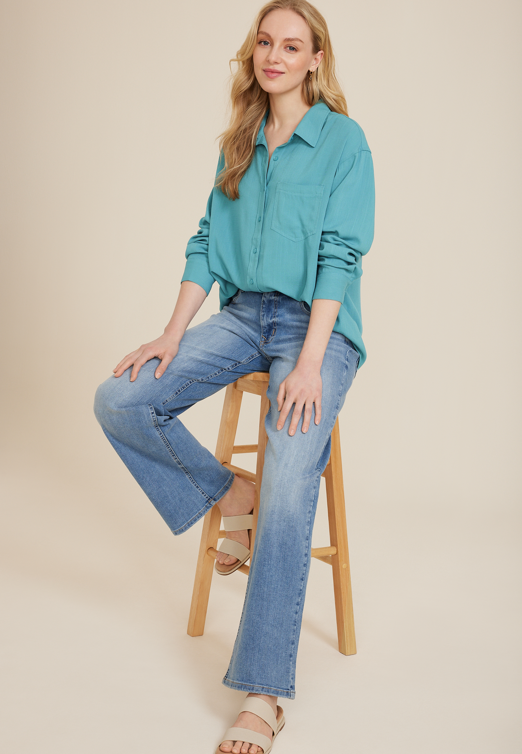 Relaxed Rayon Button Up Shirt
