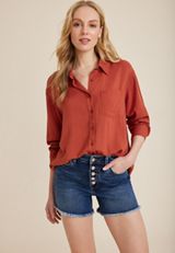 Relaxed Rayon Button Up Shirt, C8226, small