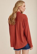 Relaxed Rayon Button Up Shirt, C8226, small