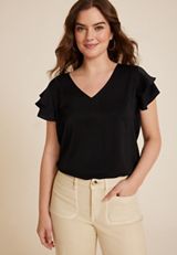 Double Flutter Short Sleeve Blouse, C106, small