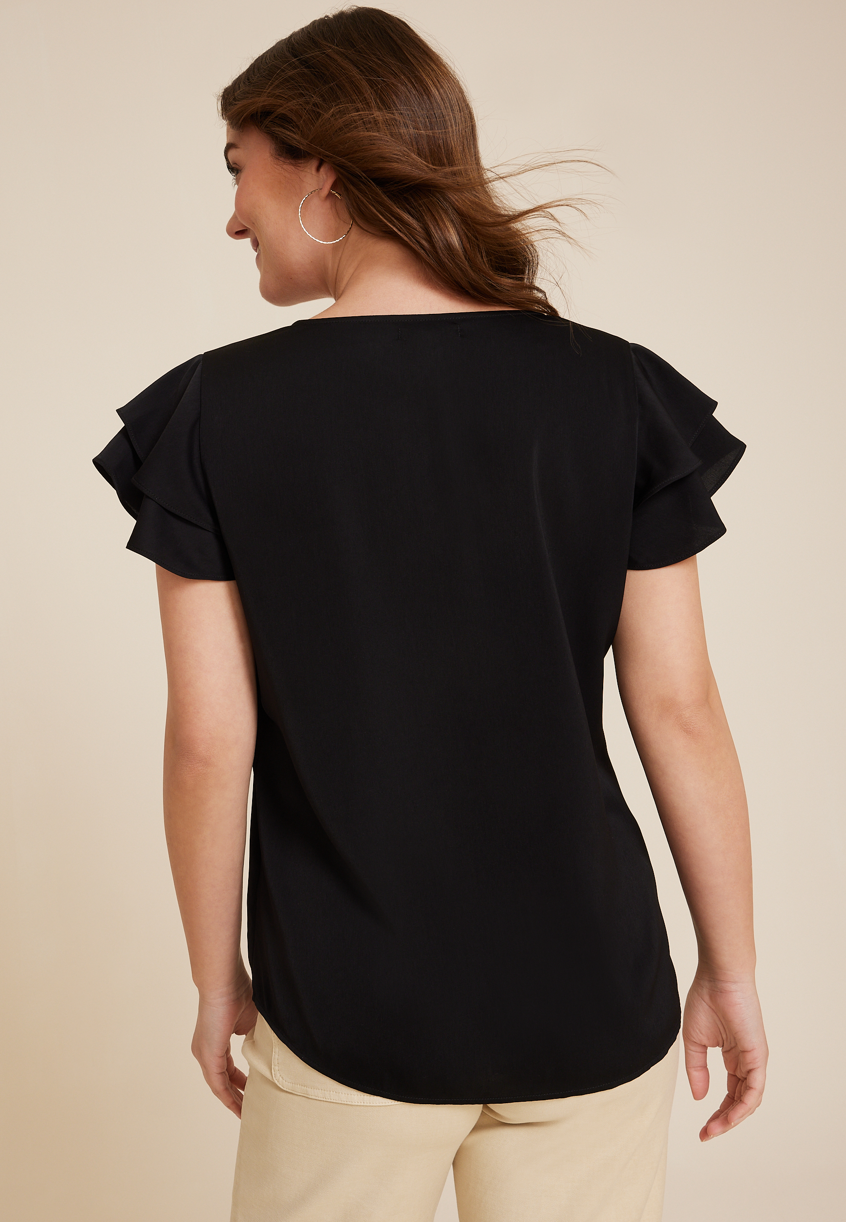 Double Flutter Short Sleeve Blouse, C106, large