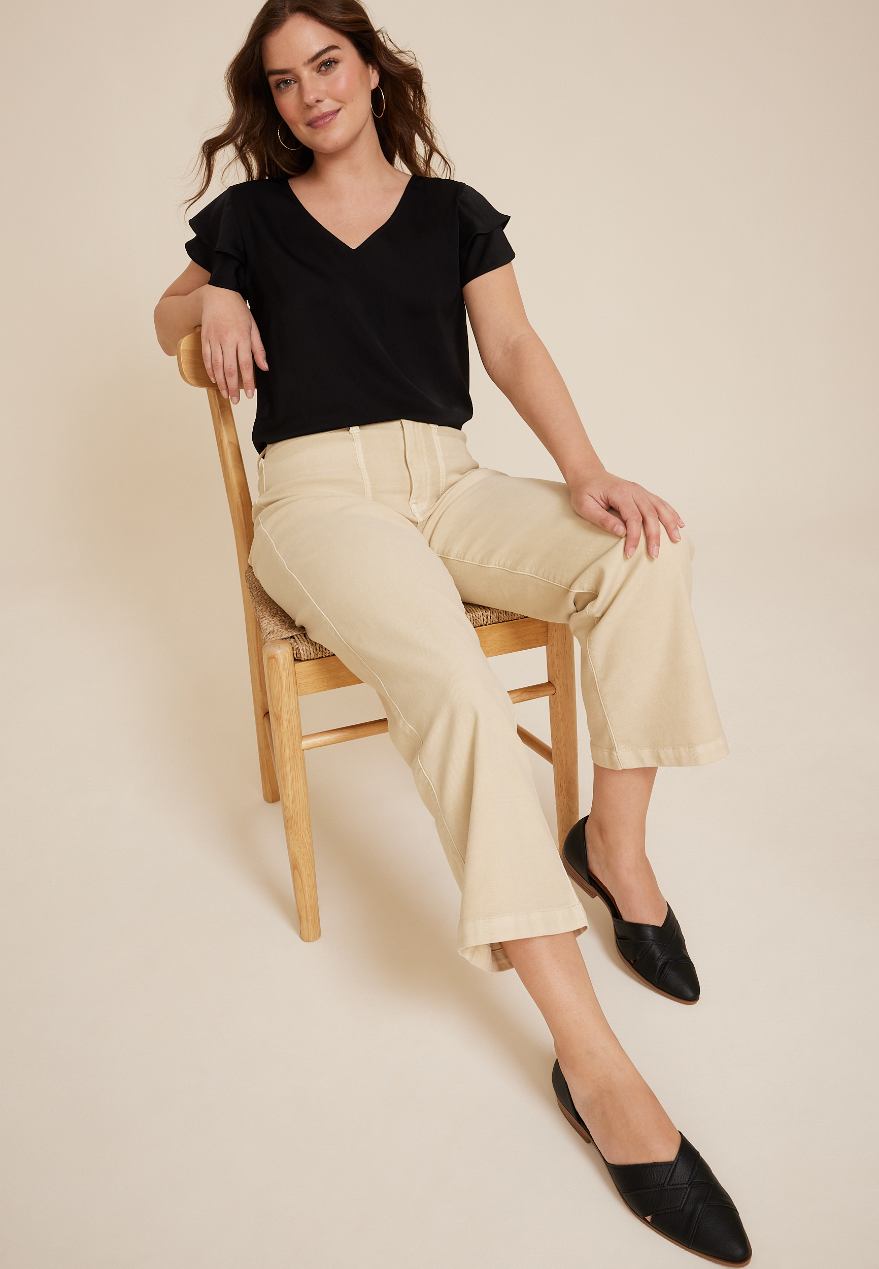 Double Flutter Short Sleeve Blouse, C106, large