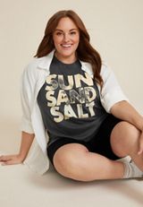 Plus Size Sun Sand Salt Relaxed Fit Graphic Tee, CHARCOAL, small