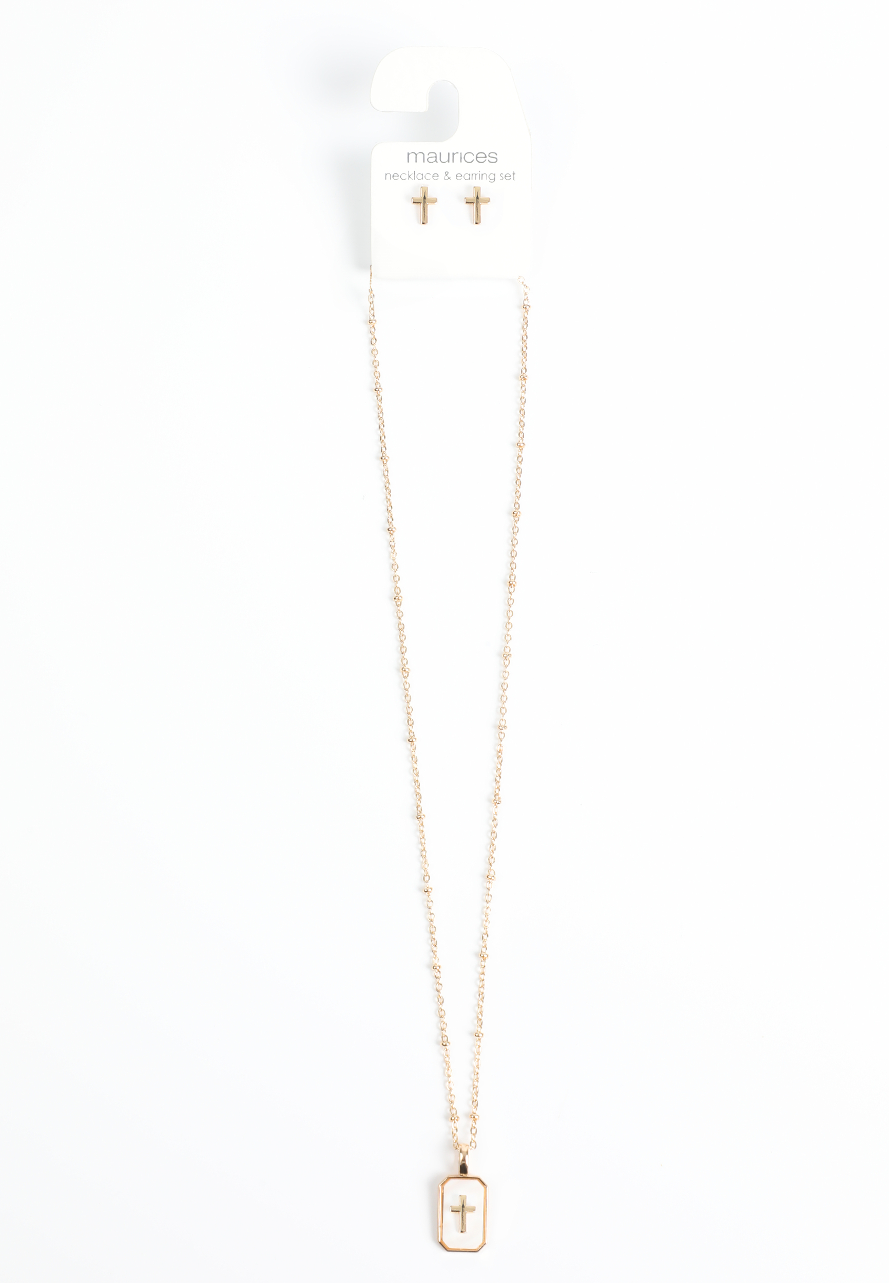 2 Piece Gold Cross Necklace And Earring Set, C605, large
