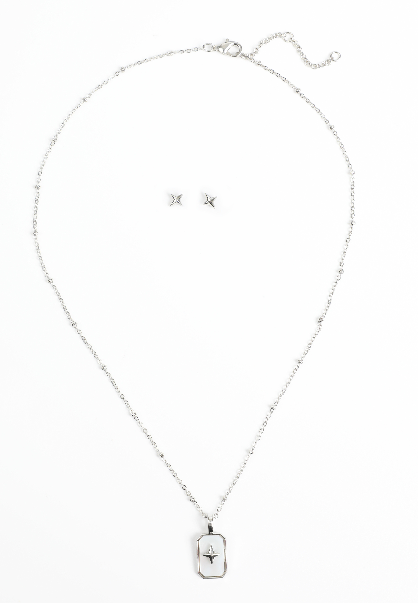 Piece Silver Star Necklace And Earring Set