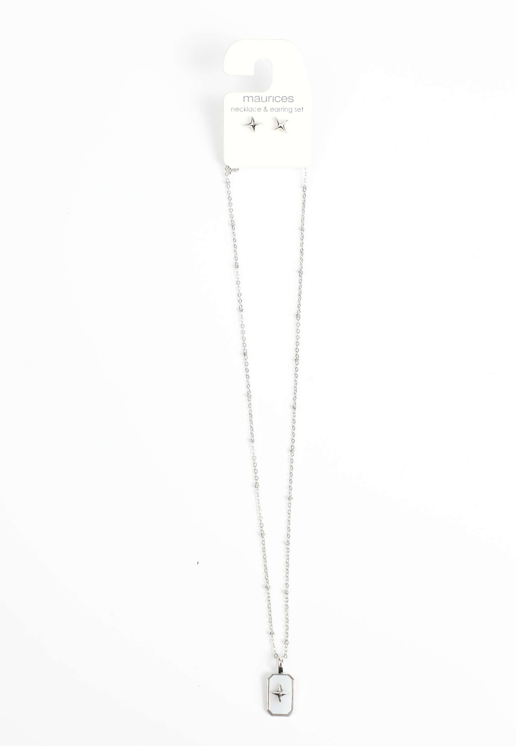2 Piece Silver Star Necklace And Earring Set, C431, large