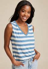 24/7 Morgan Stripe V Neck Tank Top, BLUE COMBO, small