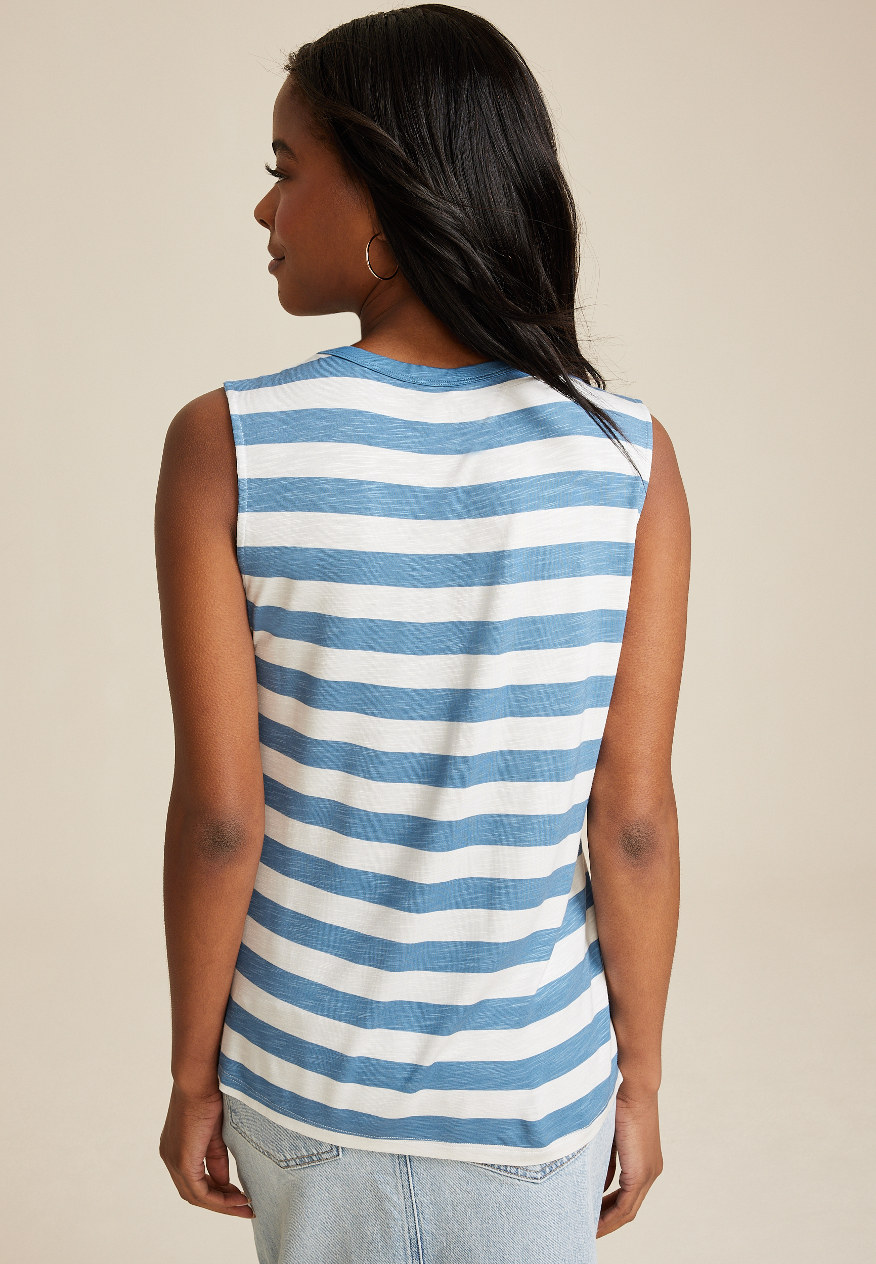 24/7 Morgan Stripe V Neck Tank Top, BLUE COMBO, large