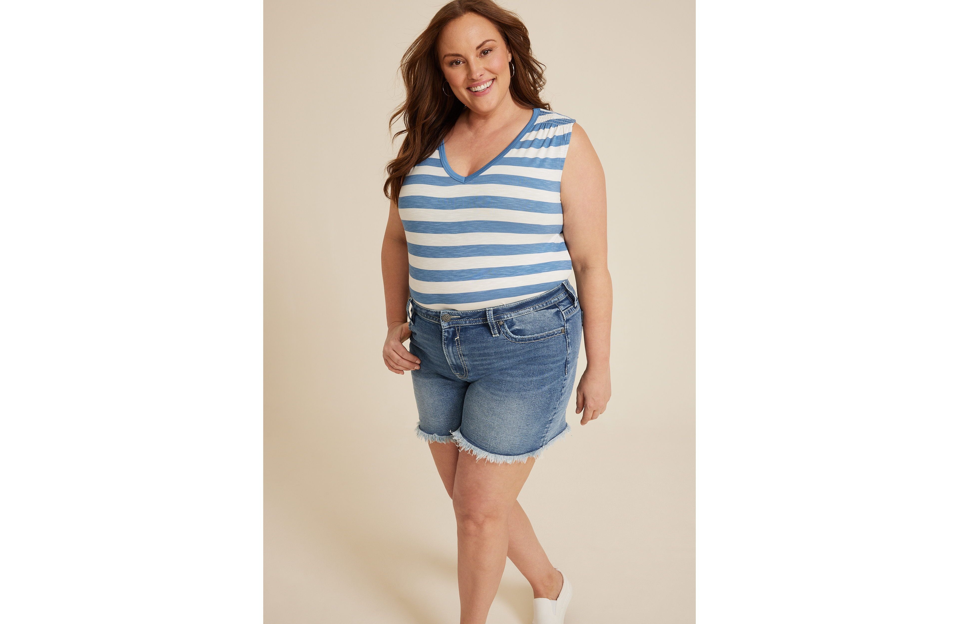 Plus 24/7 Morgan Stripe V Neck Tank Top
