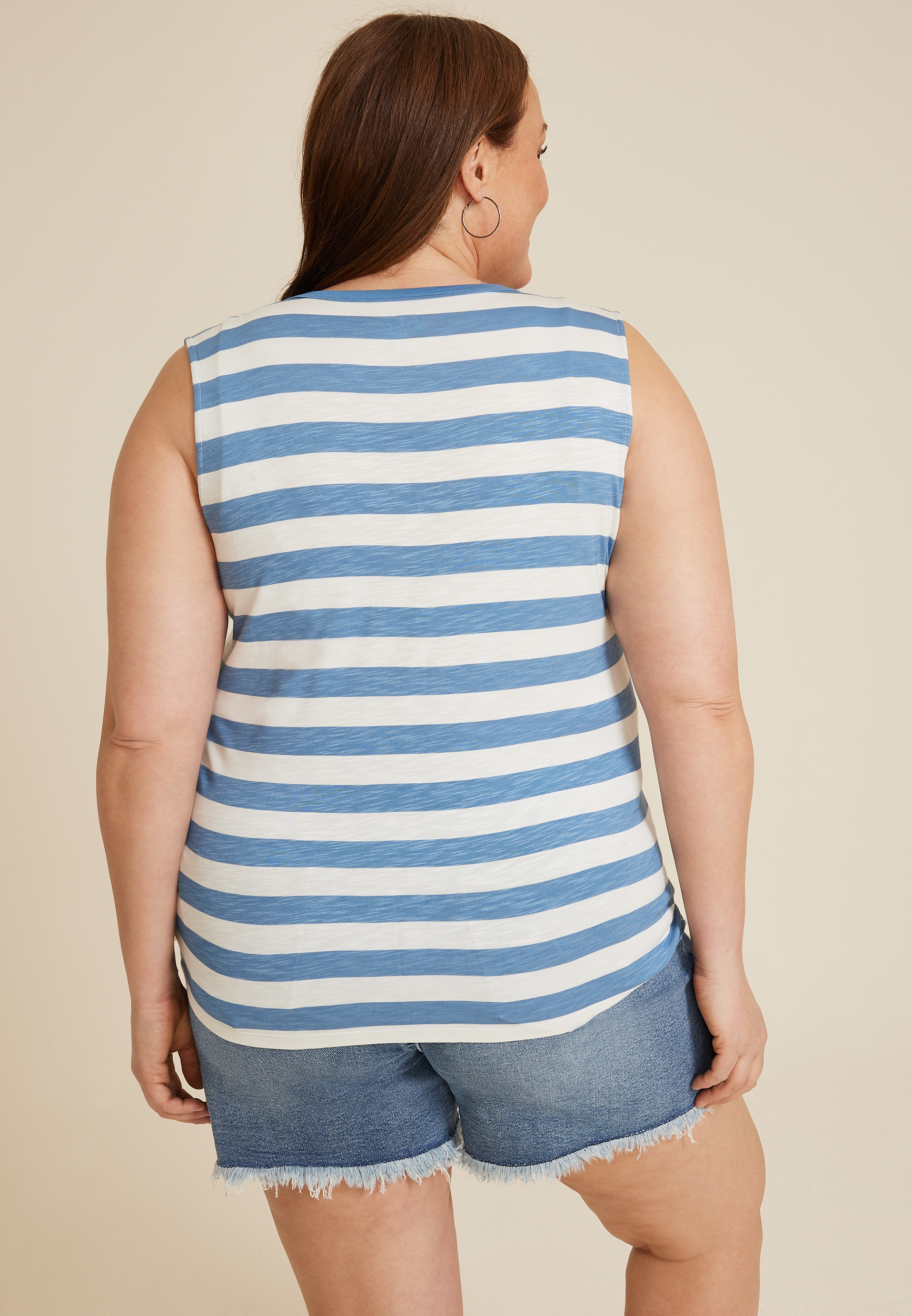 Plus Size 24/7 Morgan Stripe V Neck Tank Top, C1772, large