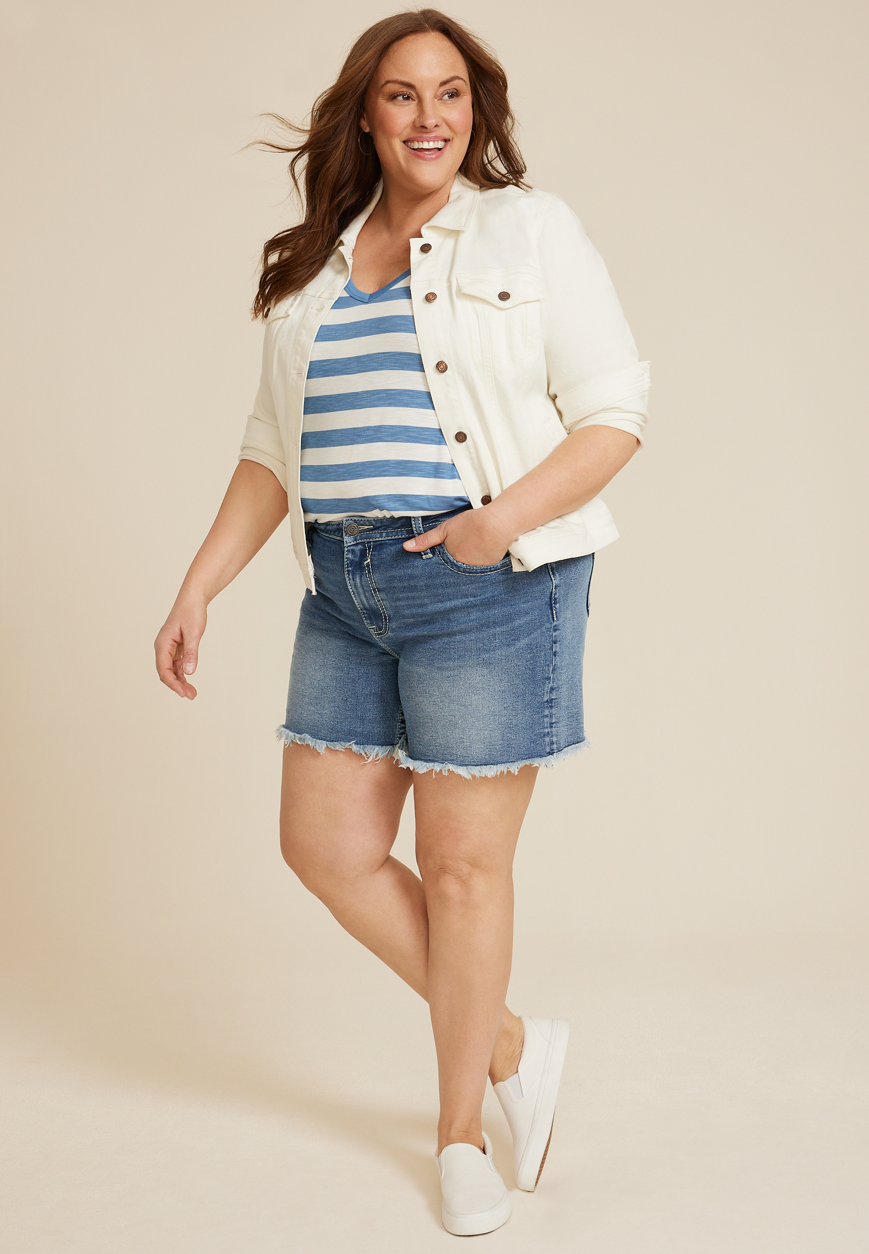 Plus Size 24/7 Morgan Stripe V Neck Tank Top, C1772, large