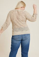 Plus Size Marled Pointelle Cinched Sleeve Sweater, C6074, small