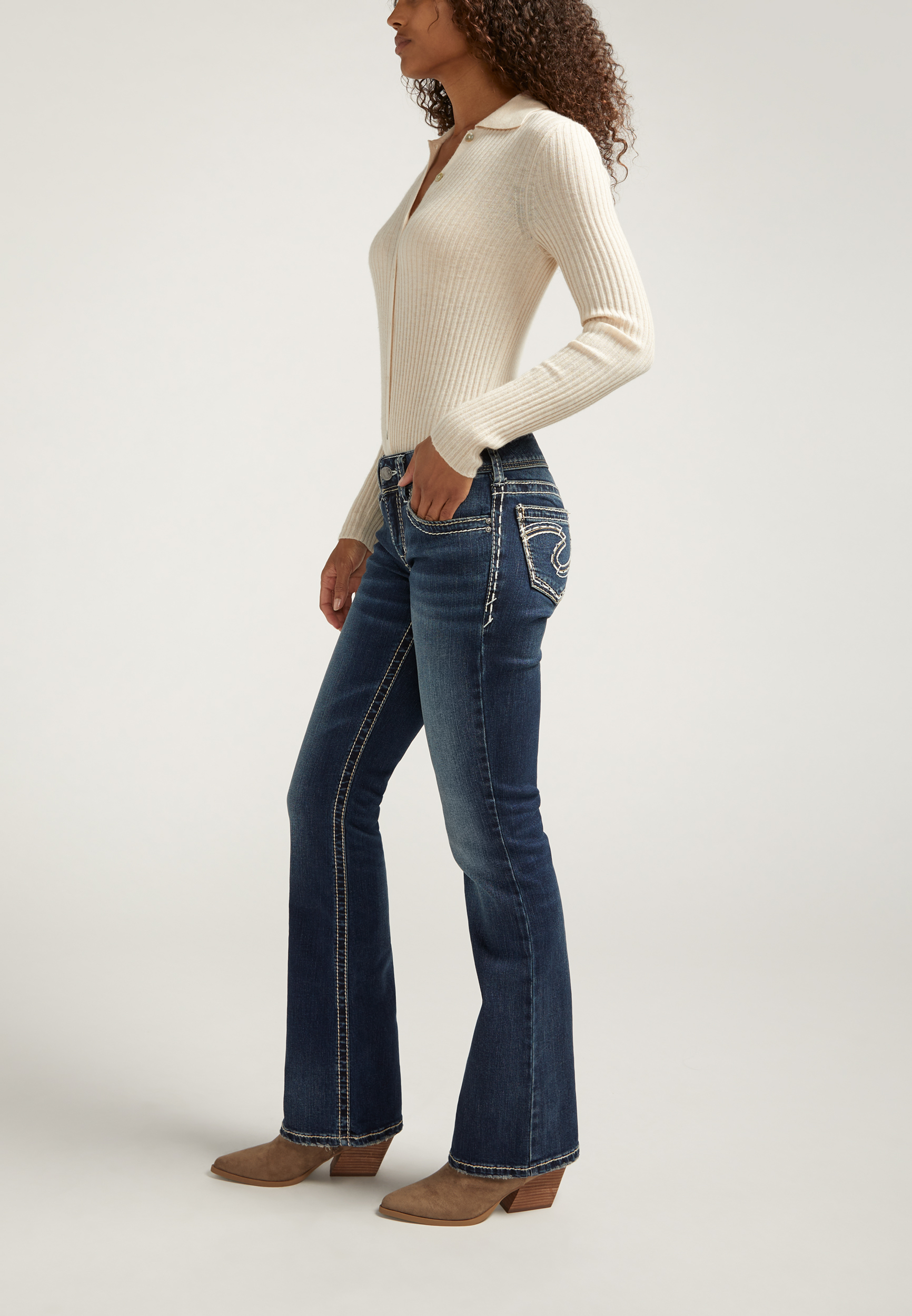 Silver Jeans Co.&reg; Suki Curvy Mid Rise Thick Stitch Bootcut Jean, C258, large