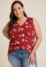 Plus Size 24/7 Morgan Stars V Neck Tank Top, C6875, small