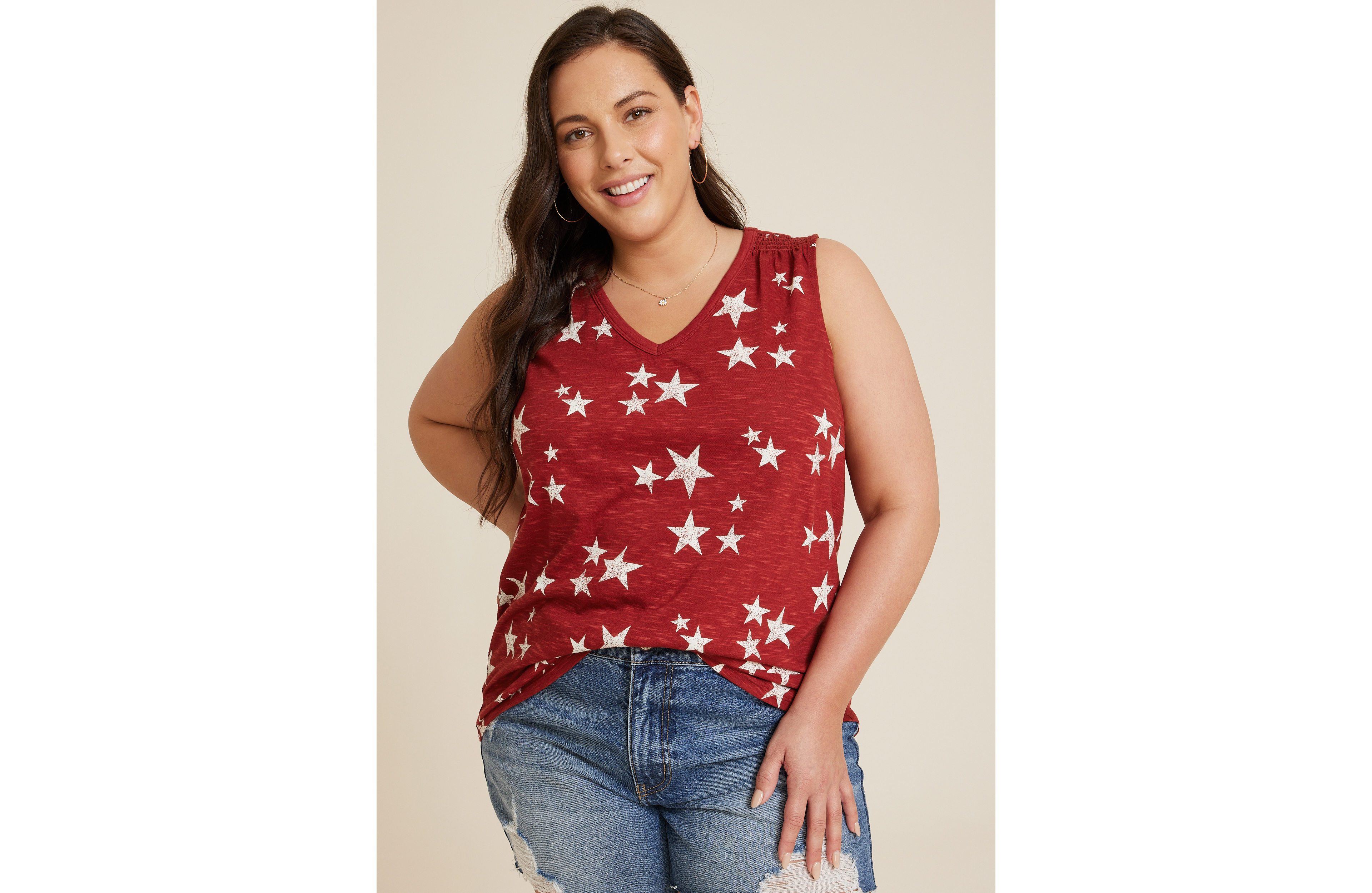 Plus 24/7 Morgan Stars V Neck Tank Top