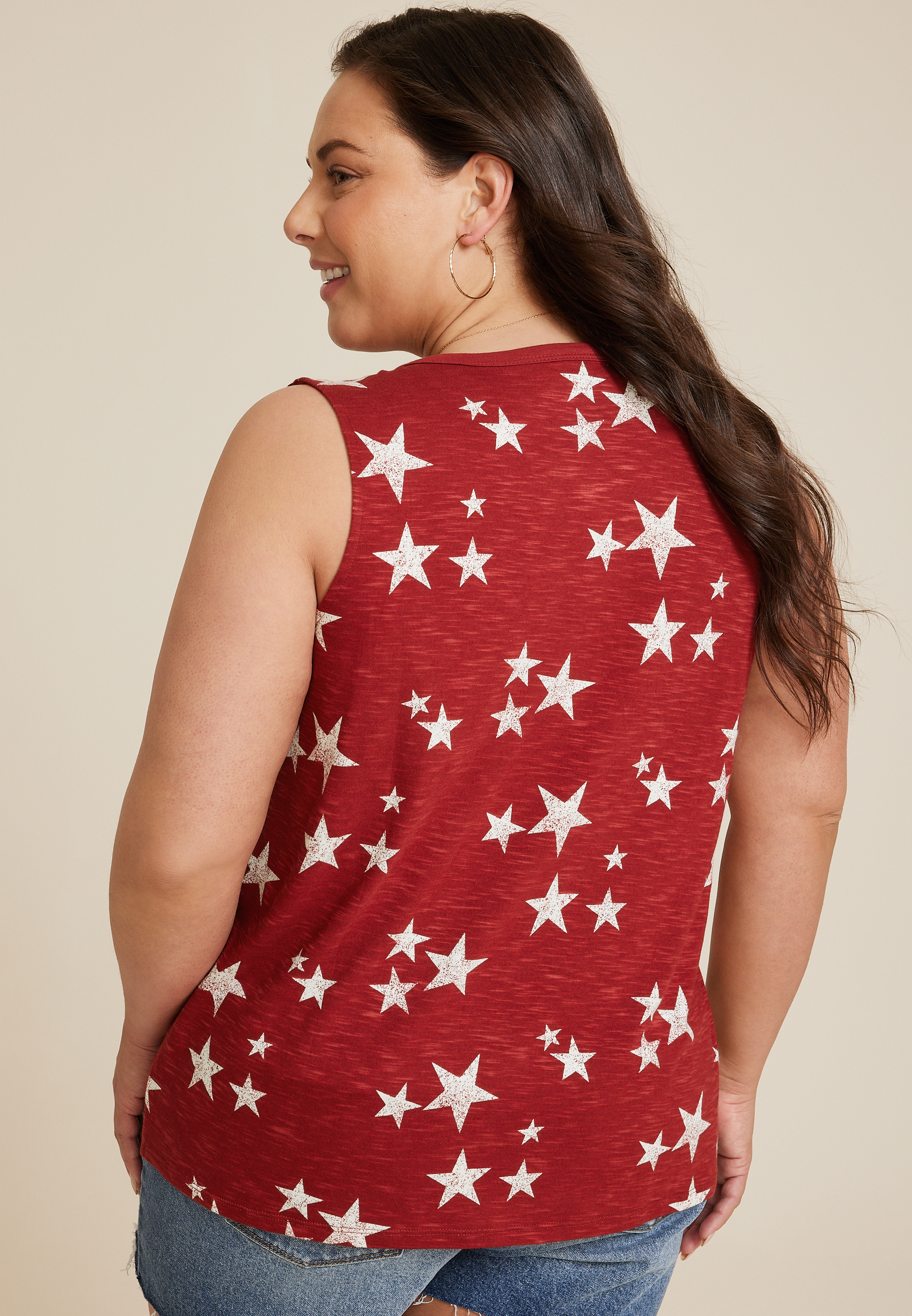 Plus Size 24/7 Morgan Stars V Neck Tank Top, C6875, large