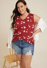 Plus Size 24/7 Morgan Stars V Neck Tank Top, C6875, small